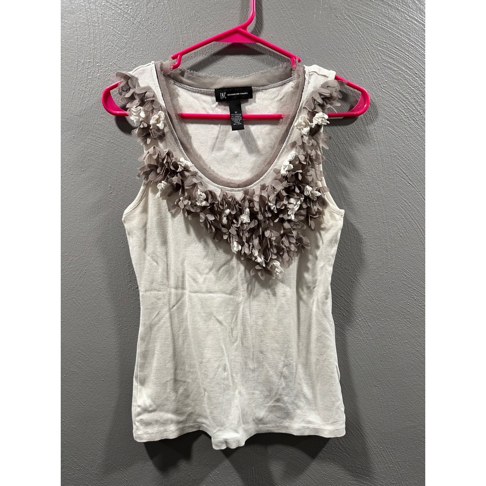 INC International Concepts Womens Medium Cream 3D Floral Petal Ribbed Tank Top